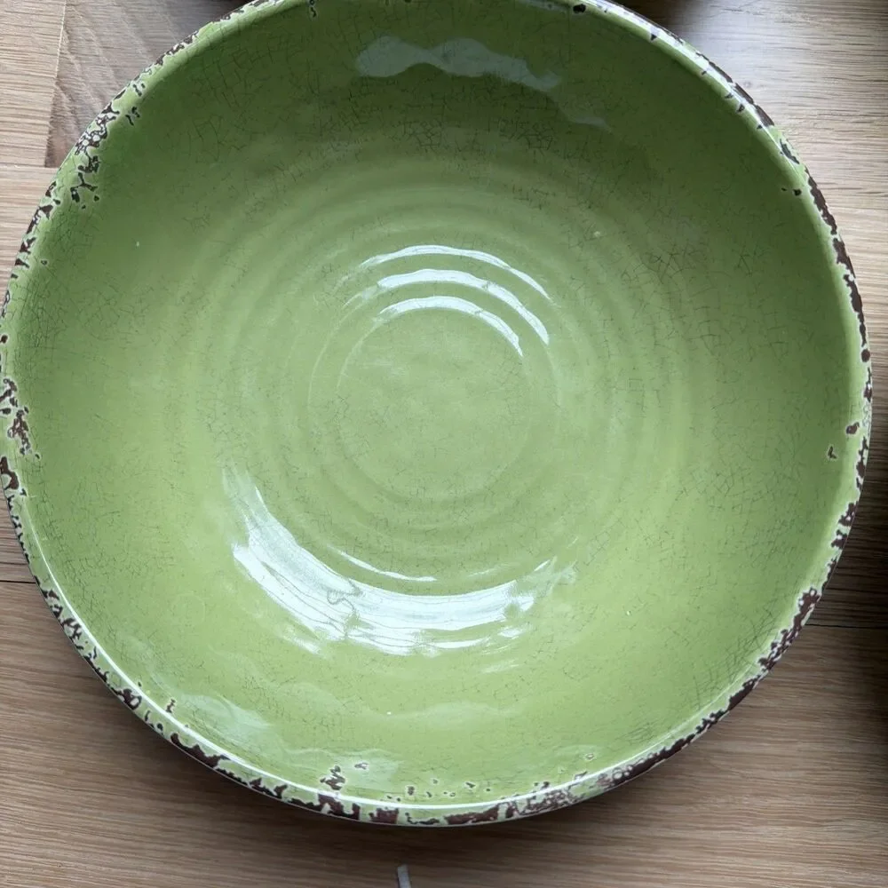 Set Of 4 Williams Sonoma 8” Green Crackle Rustic Melamine Bowls